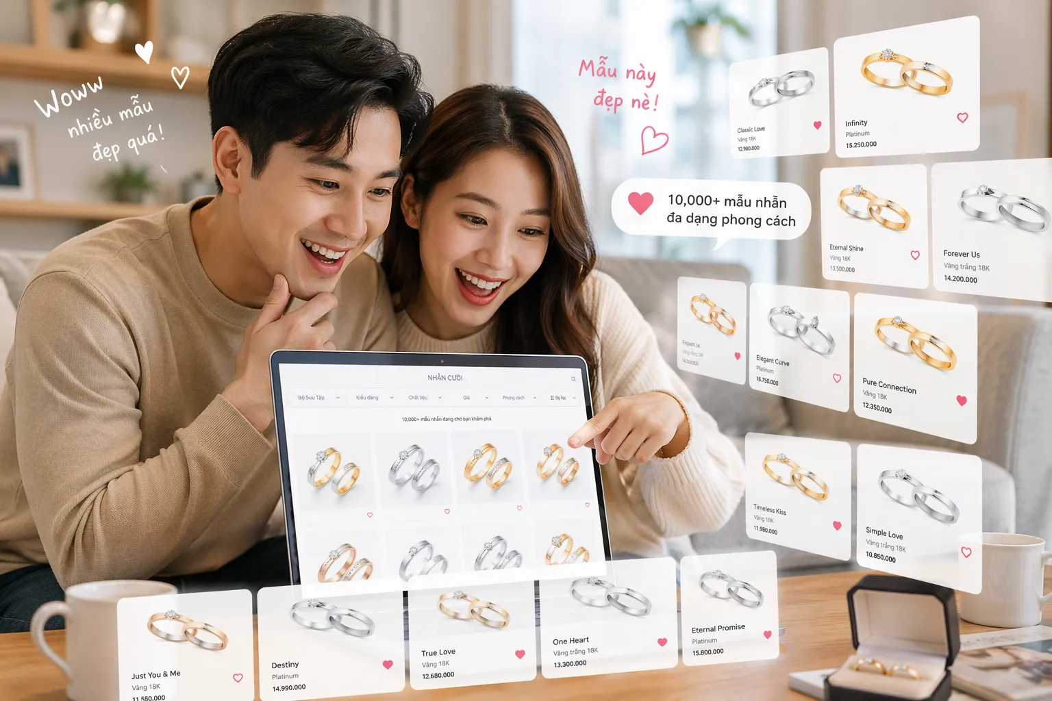cặp đôi chọn lựa nhẫn cầu hôn
