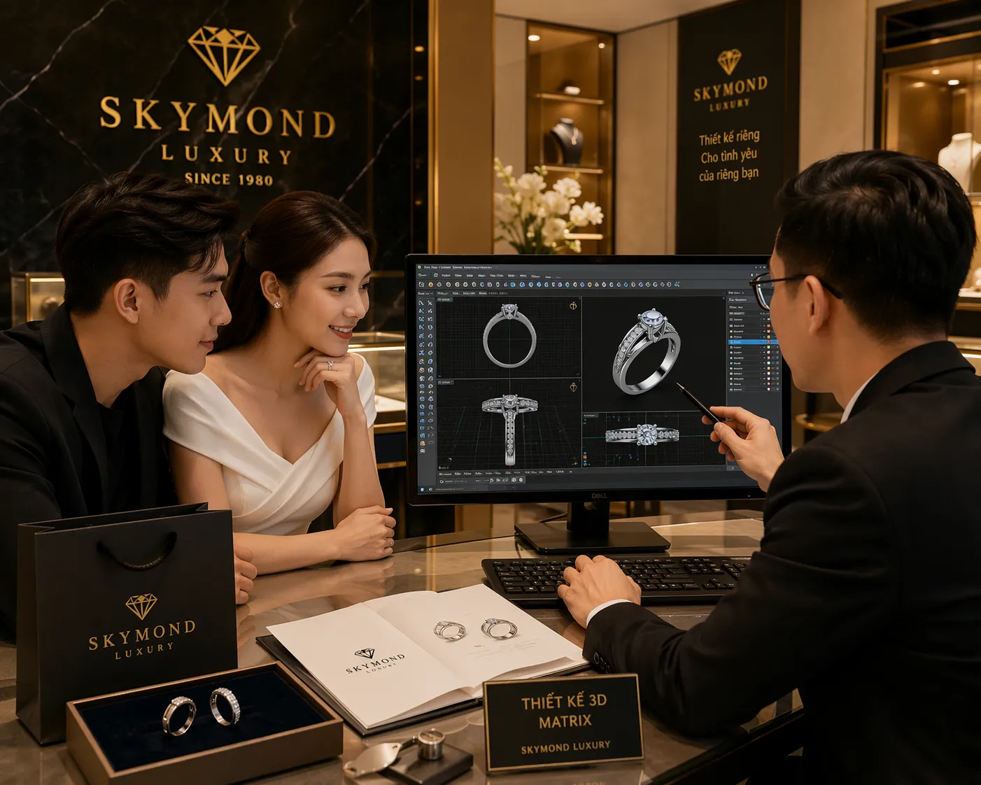 cặp đôi chọn nhẫn cưới skymond